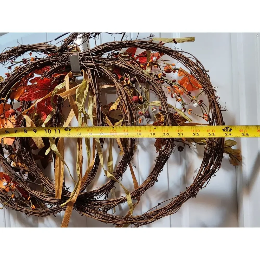 Fall Autumn Grapvine Halloween Pumpkin Wreath Thanksgiving Door Decor 24